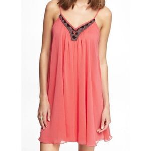 Express coral Beaded v-neck trapeze dress  XS